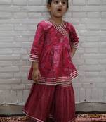 Pink block print anarkali set