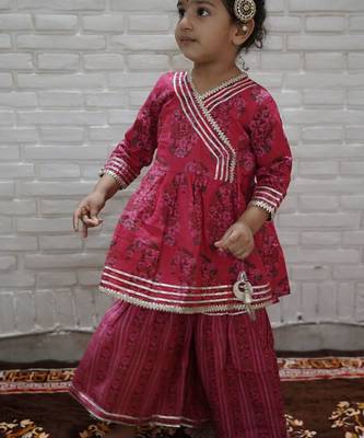 Pink block print anarkali set 2