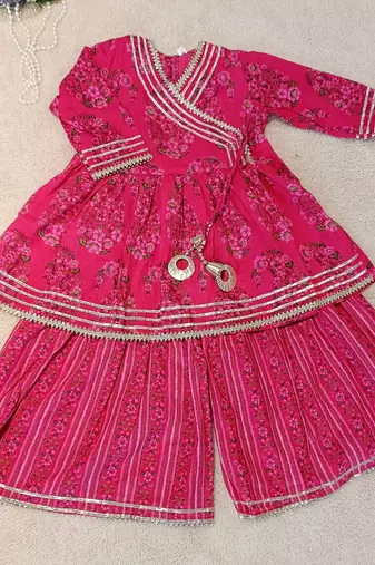 Pink block print anarkali set