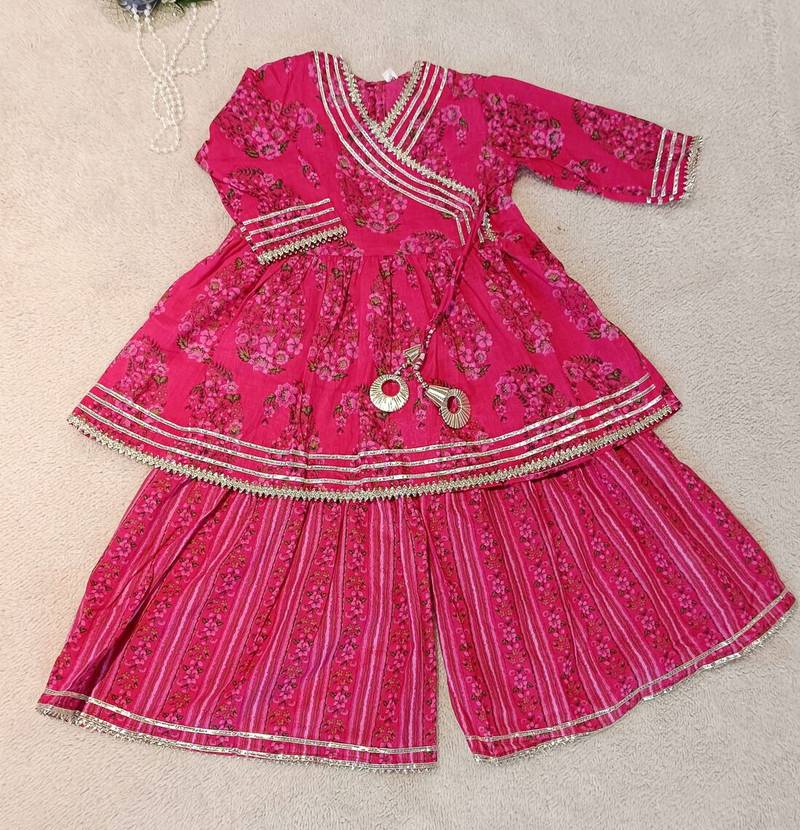 Pink block print anarkali set