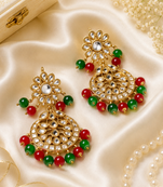 Traditional Kundan Beaded Chand Earrings