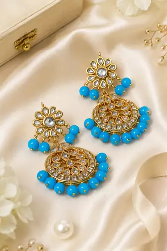 Floral kundan bead drop earrings