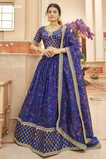 blue organza embroidered lehenga choli