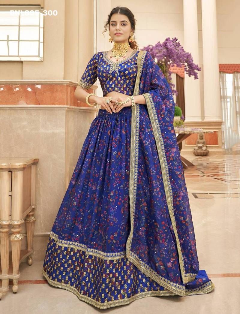 blue organza embroidered lehenga choli