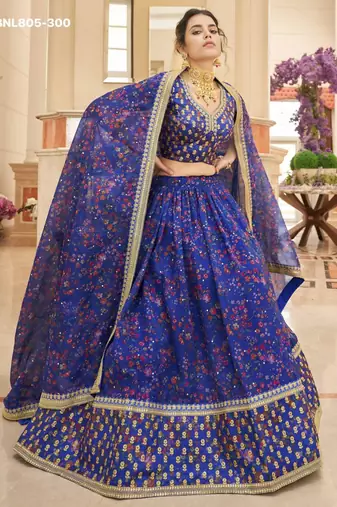 blue organza embroidered lehenga choli