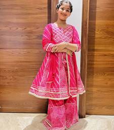Pink bandhej anarkali set
