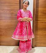 Pink bandhej anarkali set