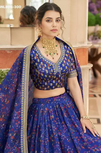 blue organza embroidered lehenga choli