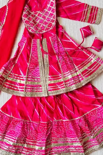 Pink bandhej anarkali set