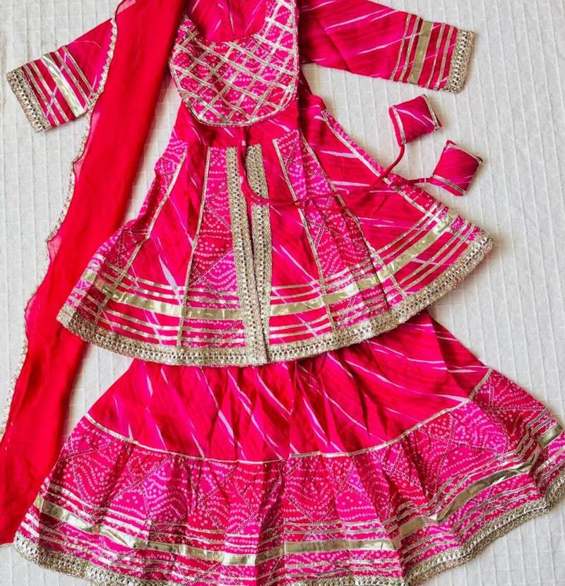 Pink bandhej anarkali set