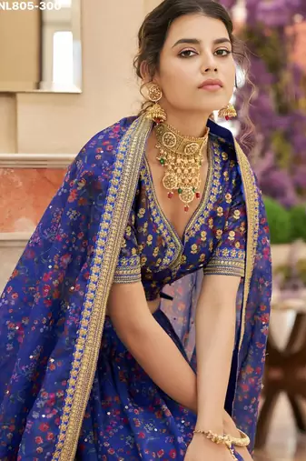 blue organza embroidered lehenga choli
