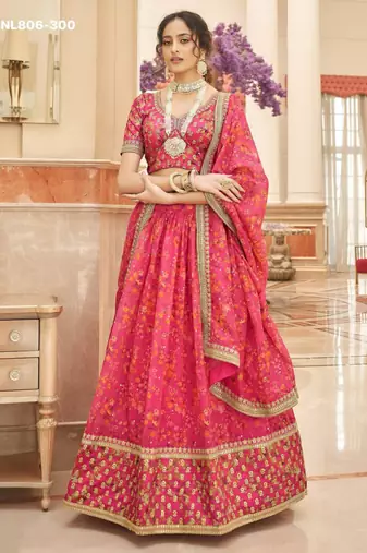 pink organza embroidered lehenga choli