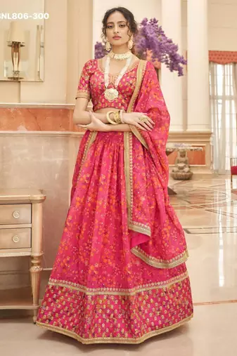 pink organza embroidered lehenga choli