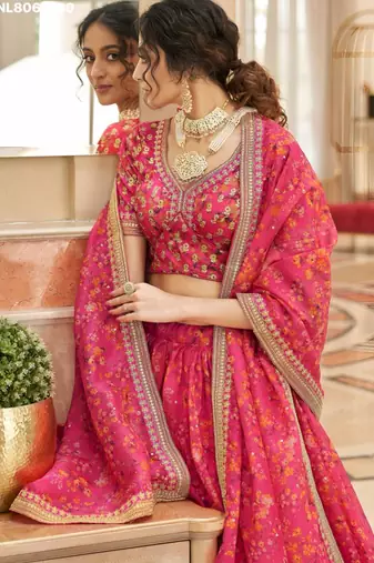 pink organza embroidered lehenga choli