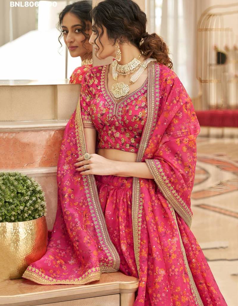 pink organza embroidered lehenga choli