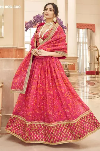 pink organza embroidered lehenga choli