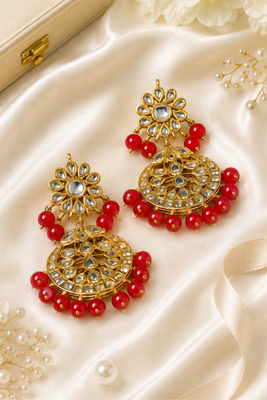 Floral peacock kundan beaded earrings 1