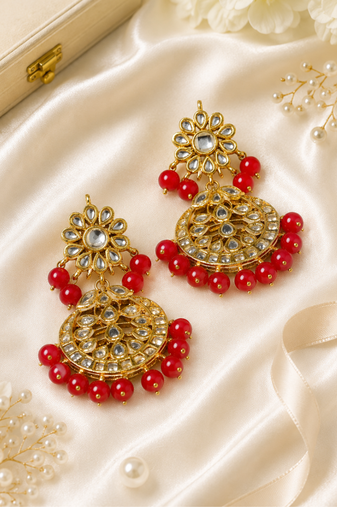 Floral peacock kundan beaded earrings