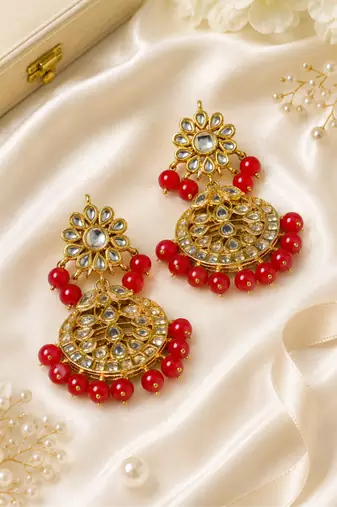 Floral peacock kundan beaded earrings