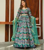sea green silk blend printed lehenga choli