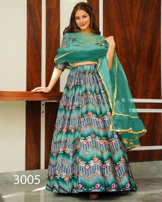 sea green silk blend printed lehenga choli 2