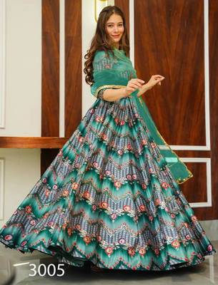 sea green silk blend printed lehenga choli 3