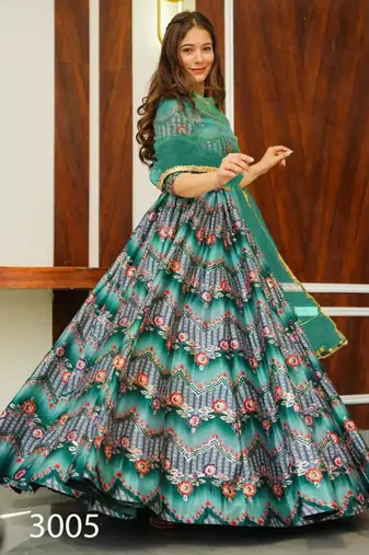 sea green silk blend printed lehenga choli