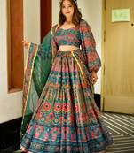 blue silk blend printed lehenga choli