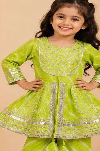 Green bandhej anarkali set