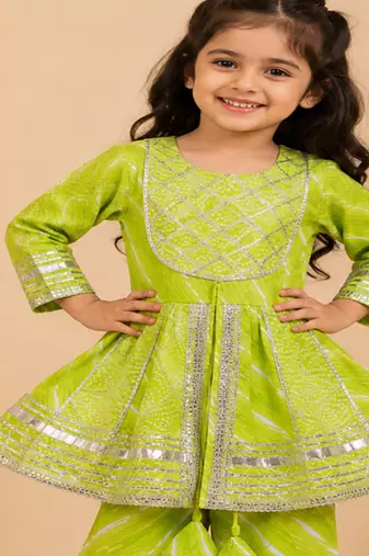 Green bandhej anarkali set