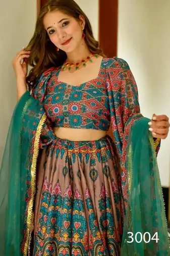 blue silk blend printed lehenga choli