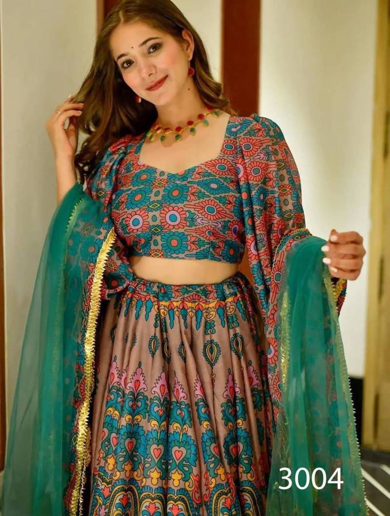 blue silk blend printed lehenga choli