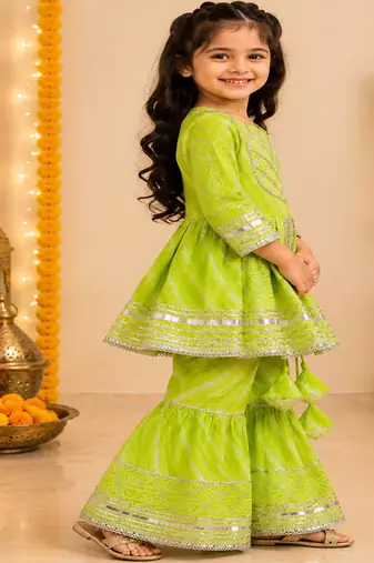 Green bandhej anarkali set