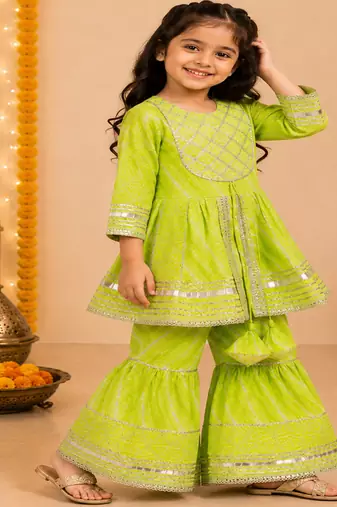Green bandhej anarkali set