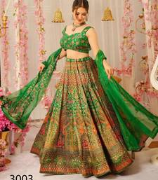 green silk blend printed lehenga choli