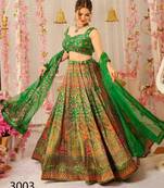 green silk blend printed lehenga choli