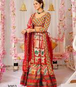 red silk blend printed lehenga choli