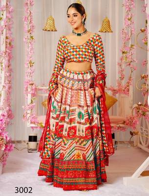 red silk blend printed lehenga choli 2