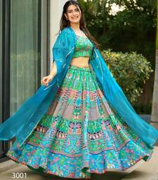 blue silk blend printed lehenga choli