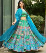 blue silk blend printed lehenga choli