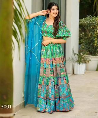 blue silk blend printed lehenga choli 2