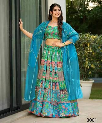 blue silk blend printed lehenga choli 3