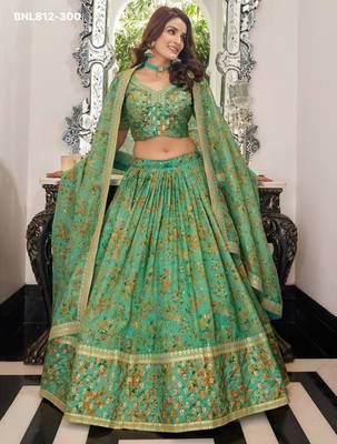 green organza embroidered lehenga choli 1