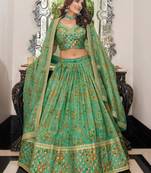 green organza embroidered lehenga choli