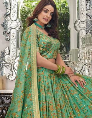 green organza embroidered lehenga choli 3