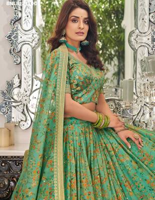 green organza embroidered lehenga choli 4