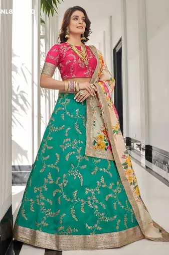 teal art silk embroidered lehenga choli