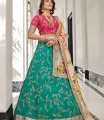 teal art silk embroidered lehenga choli