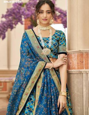 teal blue art silk embroidered lehenga choli 2