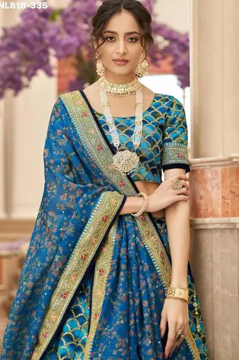 teal blue art silk embroidered lehenga choli